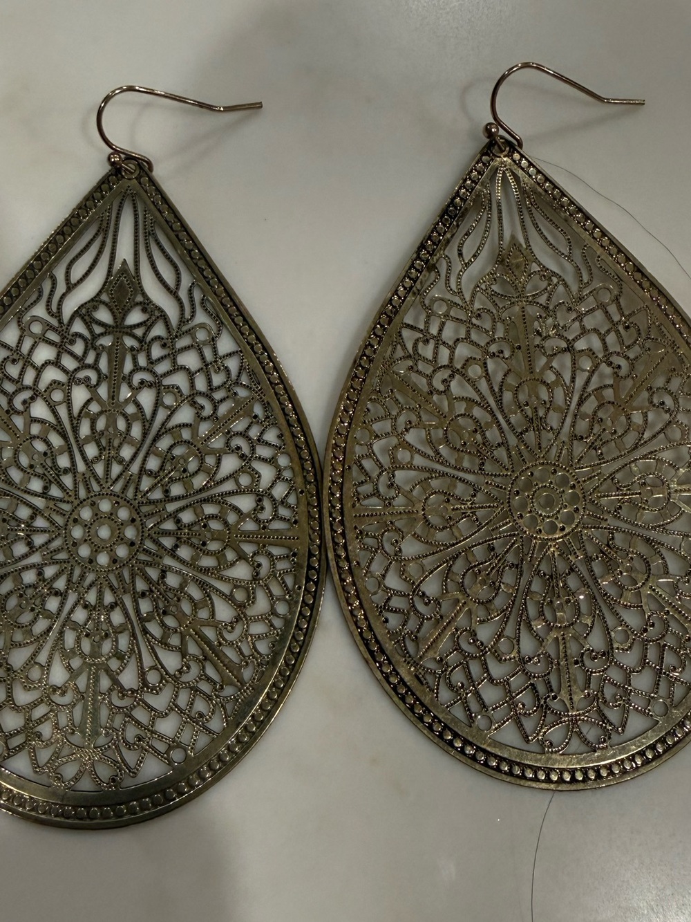 Intricate Teardrop Filigree Earrings - Antique Gold Tone